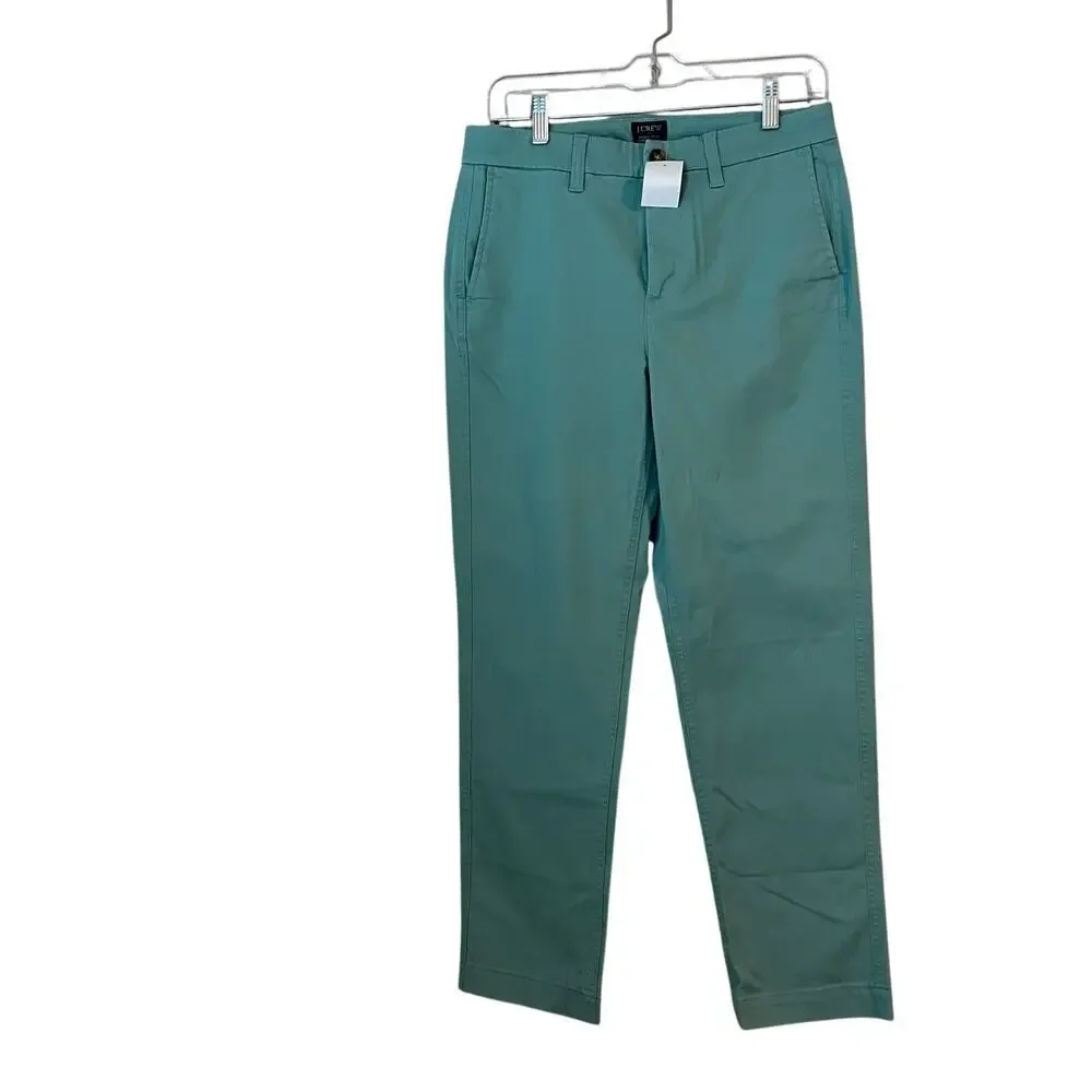 New J. Crew High Rise Girlfriend Chino Women’s Trouser Straight Leg Green 4 NWT